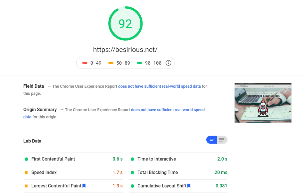 Google PageSpeed Insights Desktop beSIRIOus