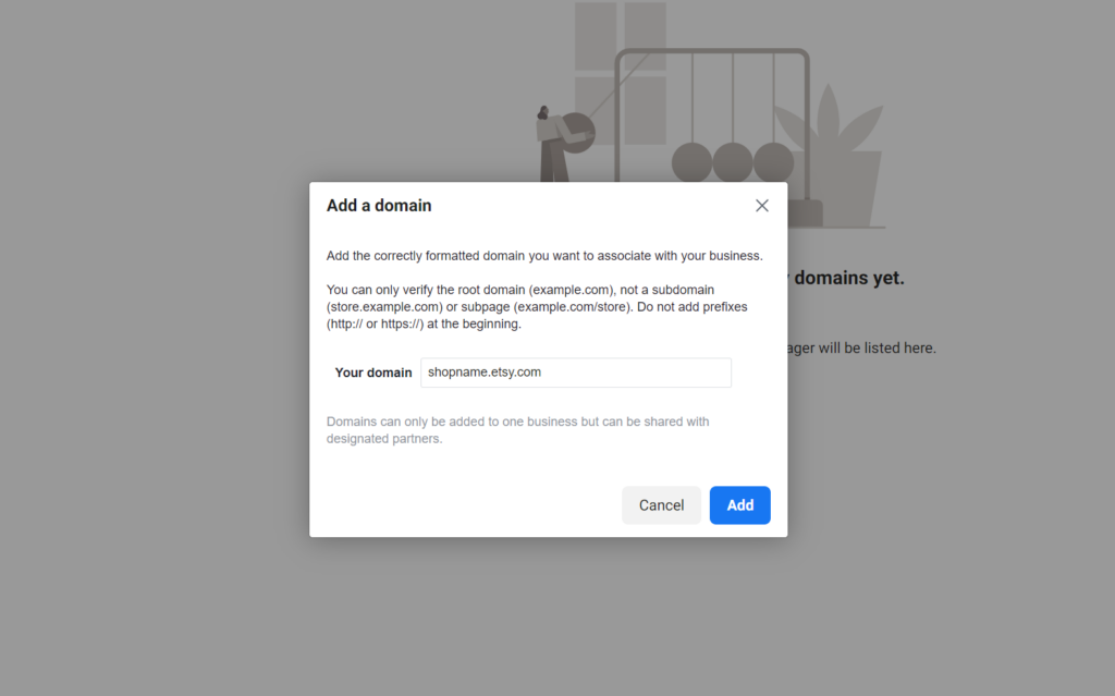 adding etsy subdomain to facebook