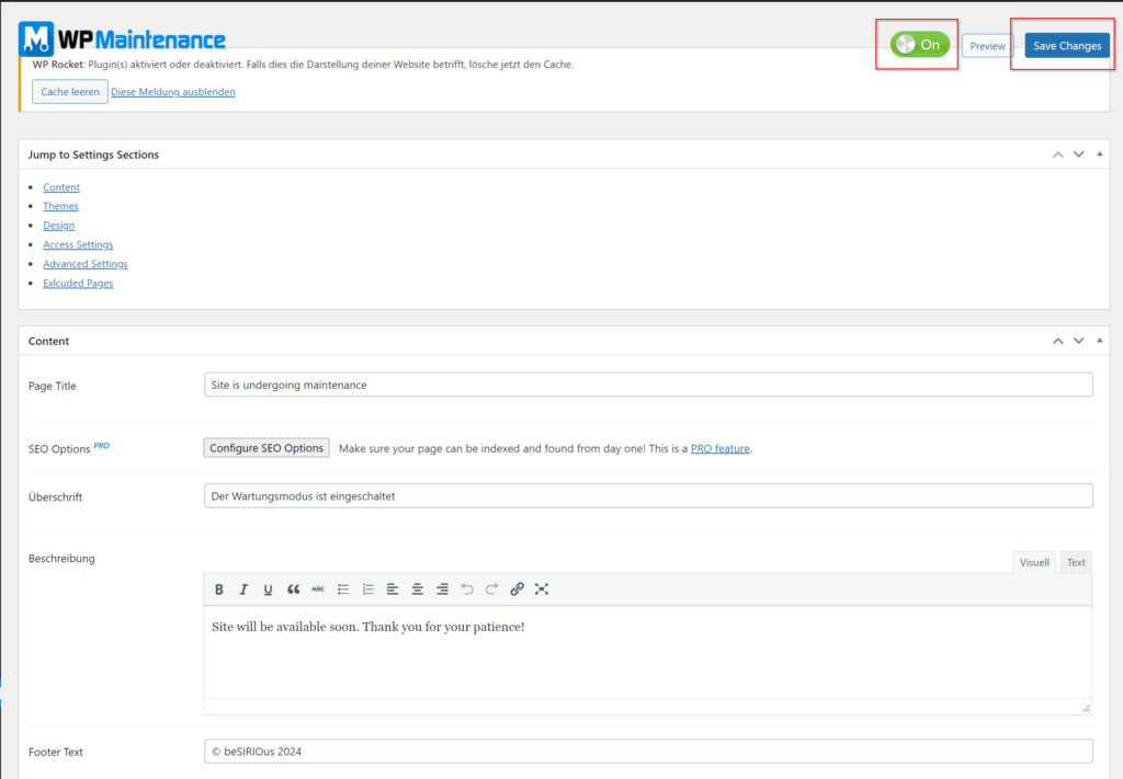 wp maintenance mode backend einstellungen ausschalten